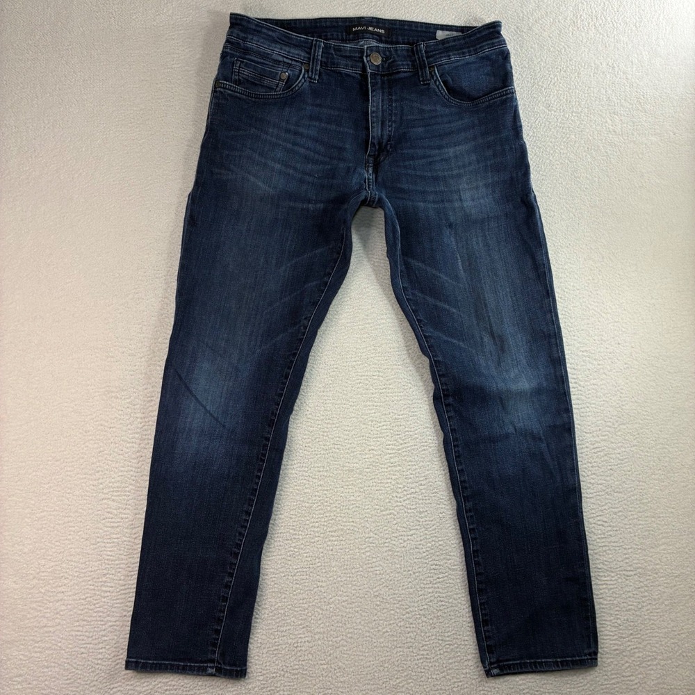 Mavi Jeans Jake Slim Men 34x30 Blue Faded Whiskered Dark Stretch Denim Casual